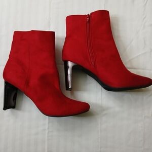 Elegant Red Suade Ankle Boots Size 8.5 Like New